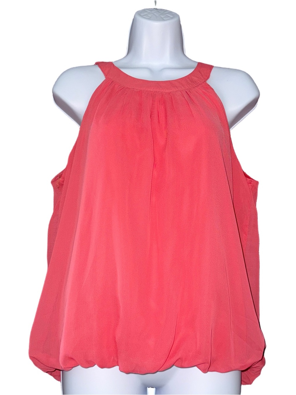 Candy Couture Coral Sleeveless Bubble Hem Blouse Top Size L